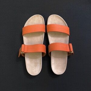 THEORY Genuine Leather Two Strap Slide Sandal w/ Buckle 10 US, …